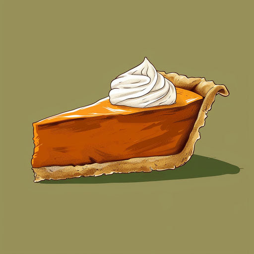 Pumpkin pie clipart with muted olive background, soft gradients