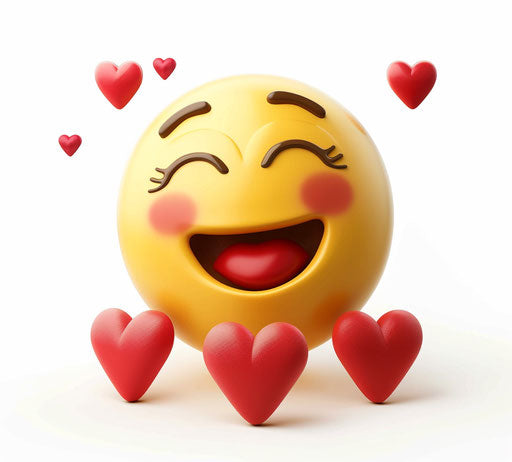 Happiness surrounded by red hearts on white background