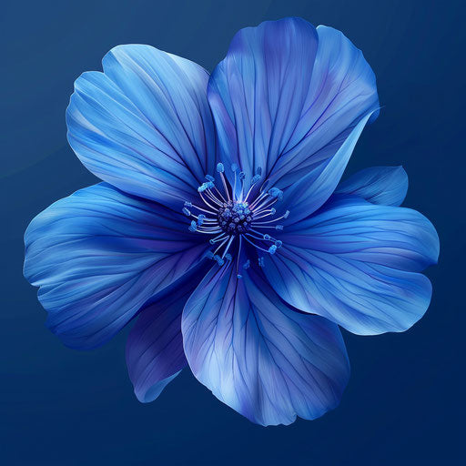 Realistic blue flower on flat indigo background