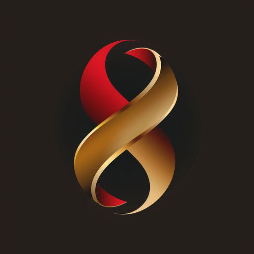 Modern logo in red and gold on dark background