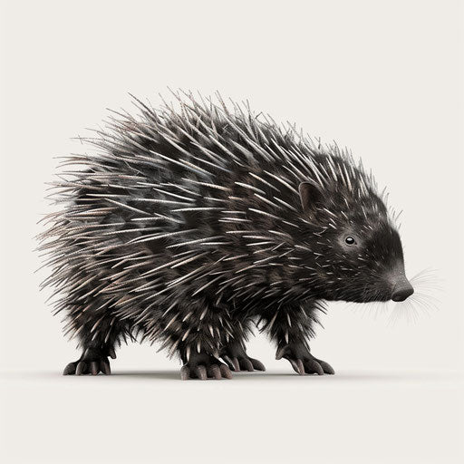 Realistic porcupine clipart on flat white background, detailed with subtle textures and high clarity