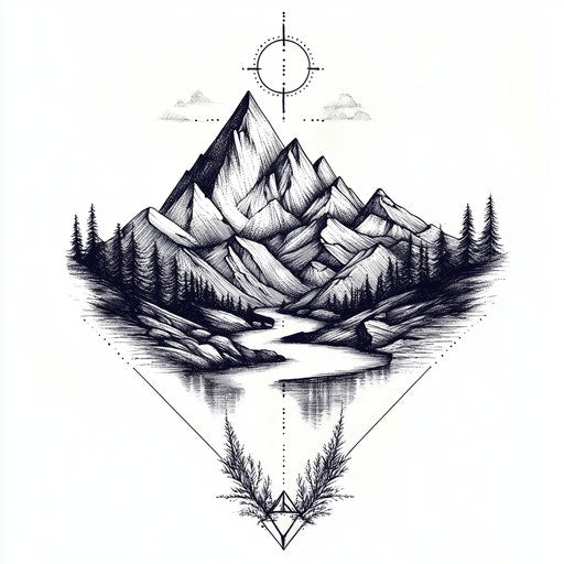 Inner bicep tattoo for men with abstract mountain landscape