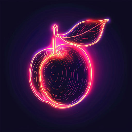 Neon flat tattoo sketch of a peach with bold outlines