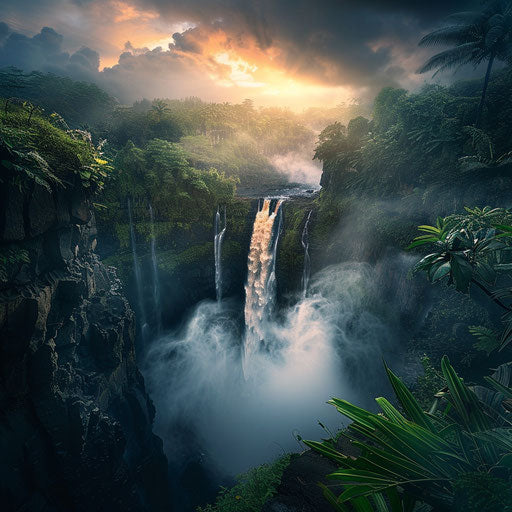 Tegenungan Waterfall with moody atmosphere and powerful flow