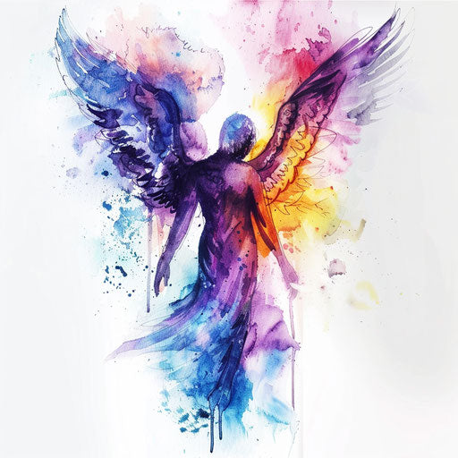 Watercolor guardian angel gentle protective colors white paper