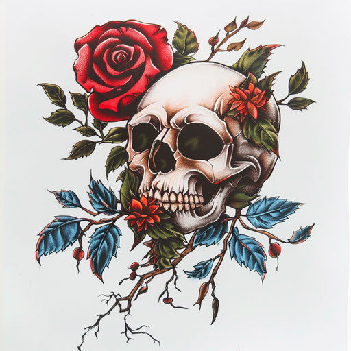 Classic rose and skull, Ed Hardy style