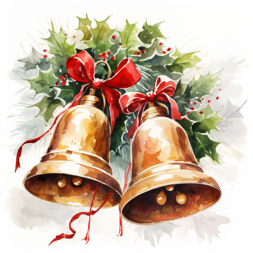 Christmas bells in oil painting style on white background