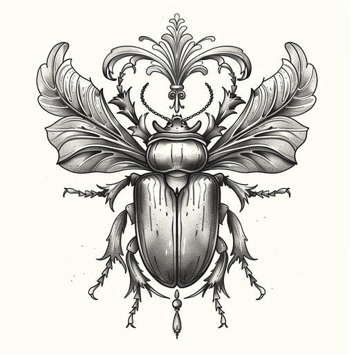 Sketch of a beetle tattoo with detailed engravings