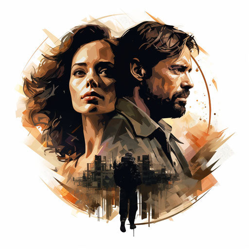 Illustration of movie in the style of Chiaroscuro Art on white background