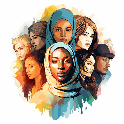 Diversity clipart in the style of Chiaroscuro Art, on white background