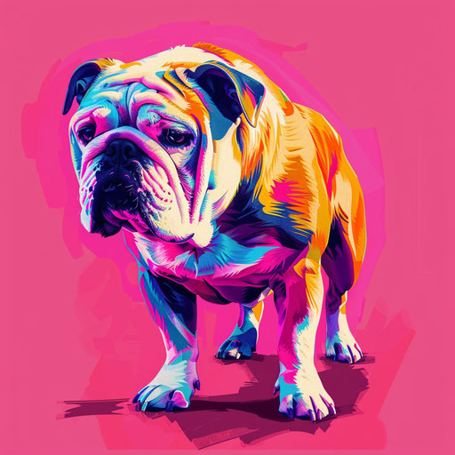 Bulldog clipart on vivid flat magenta background