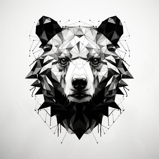 Black and white bear cyborg symbol poster in expressive style