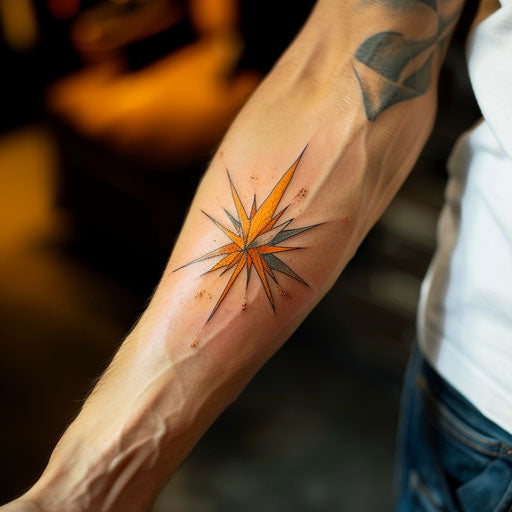 Nautical star tattoo with sunburst effect