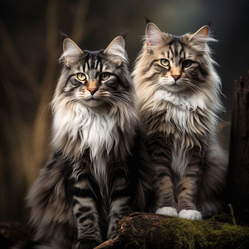 Two Norwegian forest cats