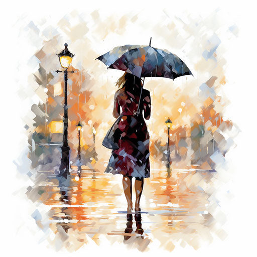 Rain illustration in the style of Impressionistic Art, on white background