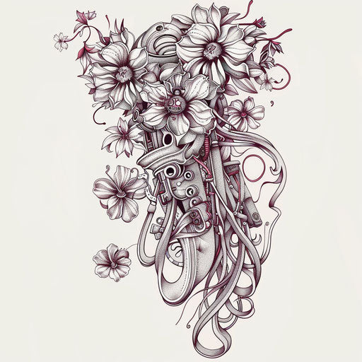Art Nouveau inspired mechanical tattoo design
