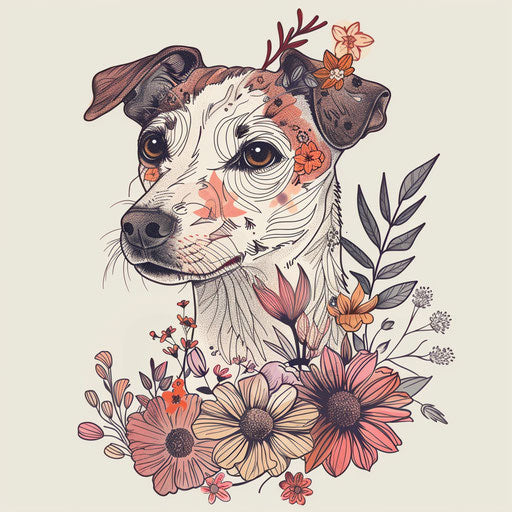 Whimsical floral patterns sketch for dog outline tattoo
