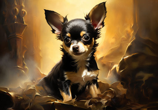 Chihuahua puppy in the style of dark gold and light black