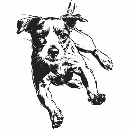 Dynamic flat clipart style sketch for a dog tattoo with an energetic Jack Russell in action