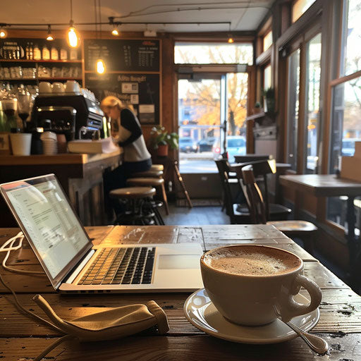Office worker in a serene cafe