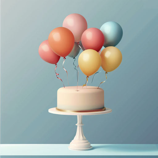 Happy birthday clipart in photo realistic style on flat blue background