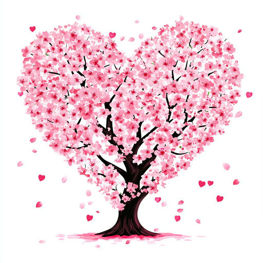 Heart-shaped cherry blossom tree, pink floral clipart design