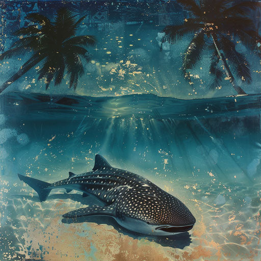 Whale shark basking by a tropical island