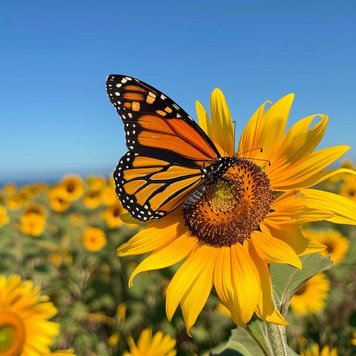 Monarch butterfly on sunny sunflower