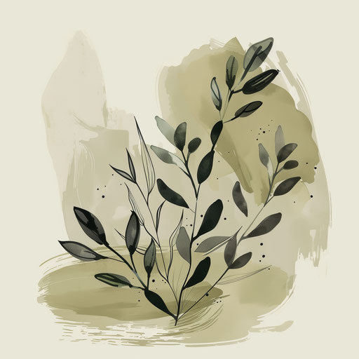 Ink clipart in a realistic depiction with a flat, muted olive background, focusing on soft gradients and refined linework