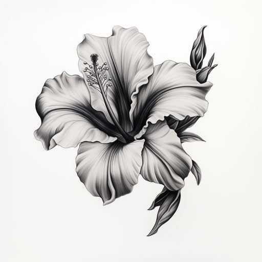Black and white drawing of a flower in tattoo style