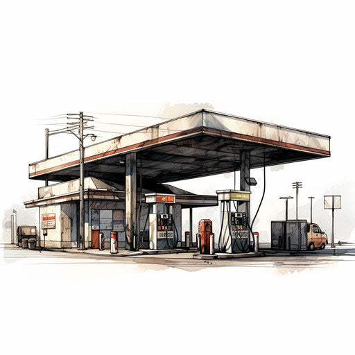 Gas Station Art in Chiaroscuro Style