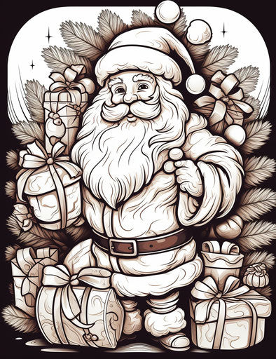 Christmas coloring page with Santa Claus and a sack of gifts