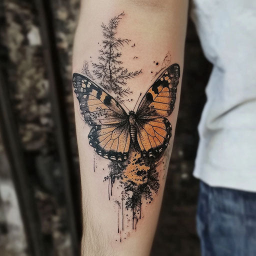 Butterfly tattoo on arm with surreal details