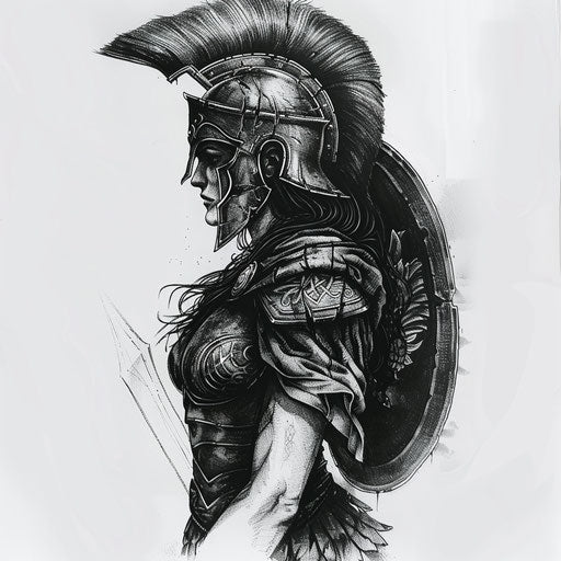Athena in battle armor tattoo design