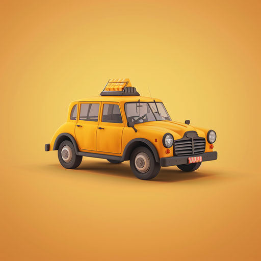 Realistic taxi clipart on flat sunset orange background