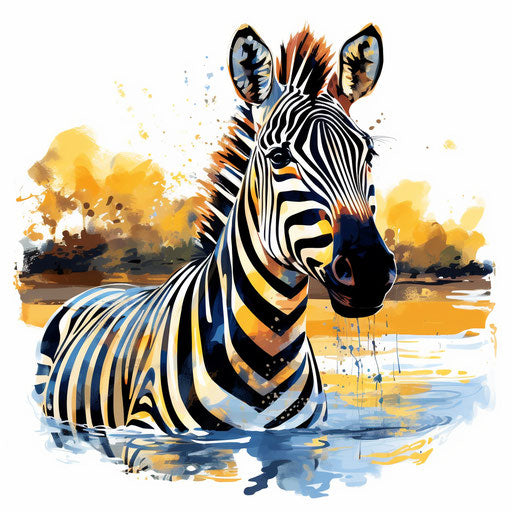 Zebra clipart in the style of Impressionistic Art, on white background