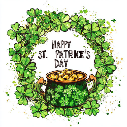 St. Patrick's Day Wreath with pot of gold and shamrocks