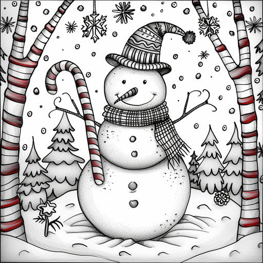 Snowman with a candy cane
