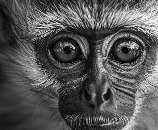 Black and white closeup portrait of Vervet Monkey in South Africa