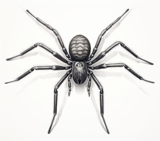 Arachnid, black widow, fine art print, pencil, symmetrical, striped, whistlerian, carving, charcoal sketches 76:67