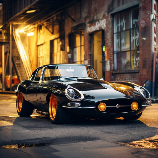 Jaguar E Type car with Dubs tires