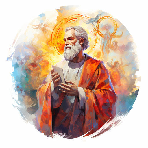 Religious art in the style of Oil painting, on a white background