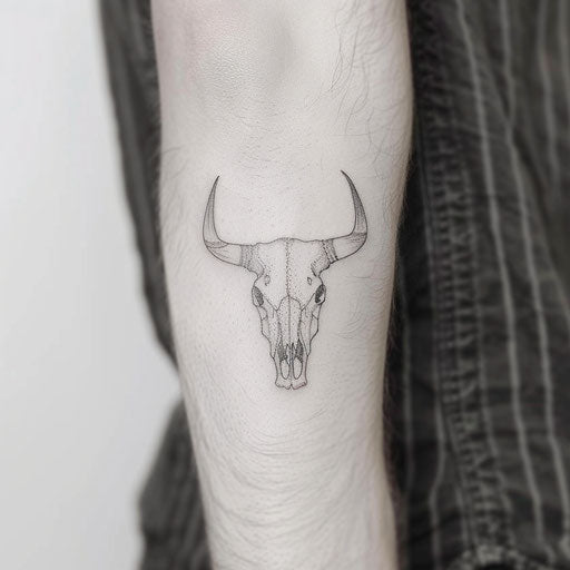 Minimalist line art of a bull's head tattoo