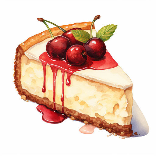 Cheesecake illustration in the style of oil painting on white