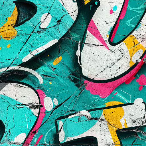Realistic graffiti with vibrant contrasts on flat teal background
