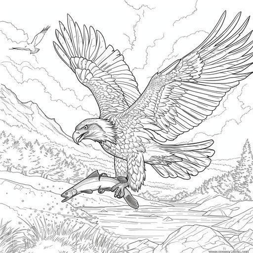 Eagle diving to catch a fish from a river