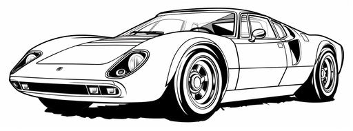 Car coloring sheet image of a sports car, in the style of Andrea Mantegna, stencil and spray paint