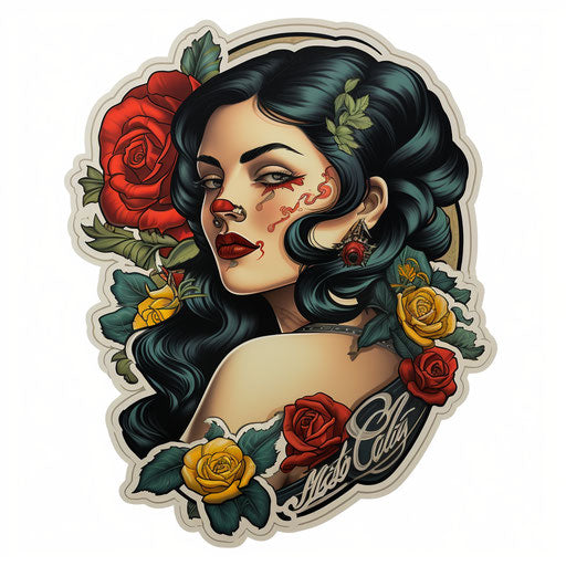 Russian tattoo in traditional feminine sticker art style