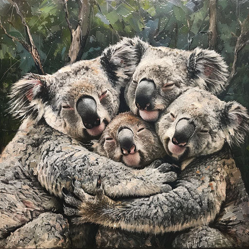Cluster of koalas in cozy gathering, social behavior in habitat