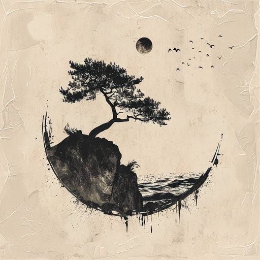 Hand-drawn photo logo with a natural texture background, artistic elements